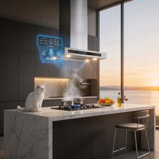BRANO 36-Inch Island Range Hood with Ducted/Ductless Flex Install - 900 CFM, Smart Voice/Gesture/Touch Control