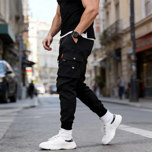 Cool Trendy Solid Color Pants, Multi Flap Pocket Men's Cargo Pants, Loose Casual Outdoor Pants, Men's Work Pants Oversized Pants