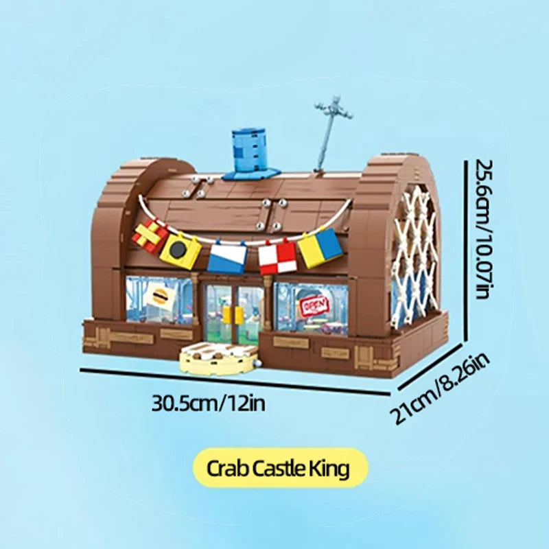 Spongebob Cartoon Krusty Krab Restaurant Building Blocks Creative Canteen Scenes Model Bricks Desktop Ornaments Toy Holiday Gift