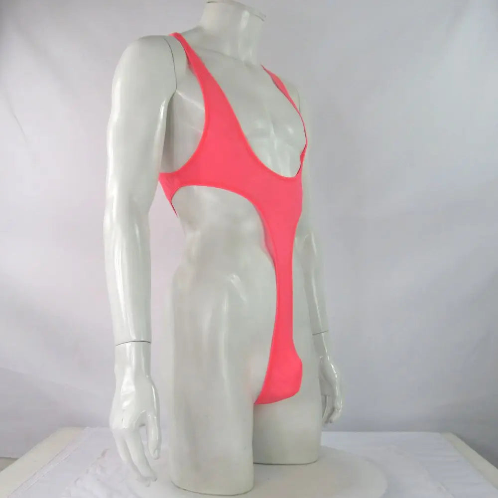 Mens G4272 bodysuit Thong Leotard High Cut Racer Back Nylon spandex soft thin jersey semi c-thru