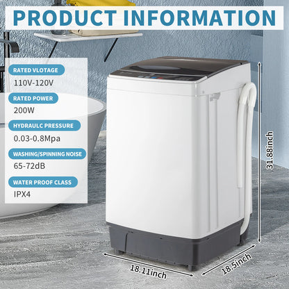 Compact Full-Automatic Top Load Washing Machine, 10 Programs 8 Water Levels, Spin & Drain Pump, Laundry Appliances for Home Use