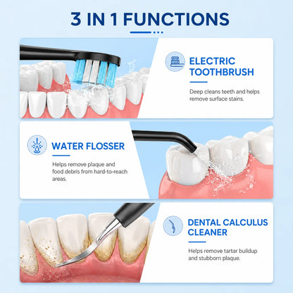 3 in 1 Electric Toothbrush With Water Flosser Cleaning Kit with 7 Modes IPX7 Waterproof Teeth Cleaner For Travel and Home