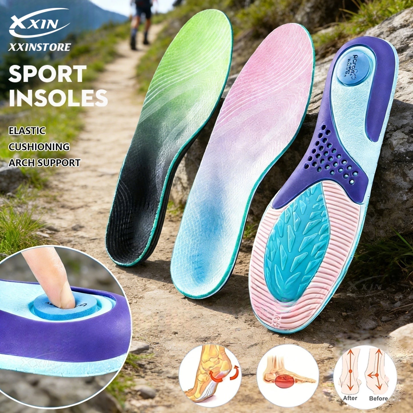 【Xxin】Arch Support Insole Orthopedic Shoe Pad Flat Foot Insert Sport Elastic Breathable Insoles Size35-46