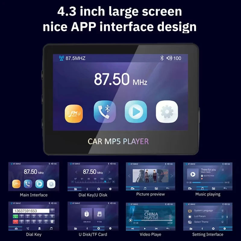 Car Audio Receiver Bluetooth FM Transmitter 4.3 Inch MP5 Player  Display Support TFcard Video Remote Control Not Touch Screen