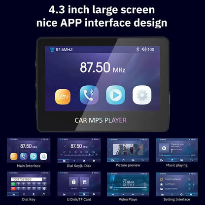 Car Audio Receiver Bluetooth FM Transmitter 4.3 Inch MP5 Player  Display Support TFcard Video Remote Control Not Touch Screen