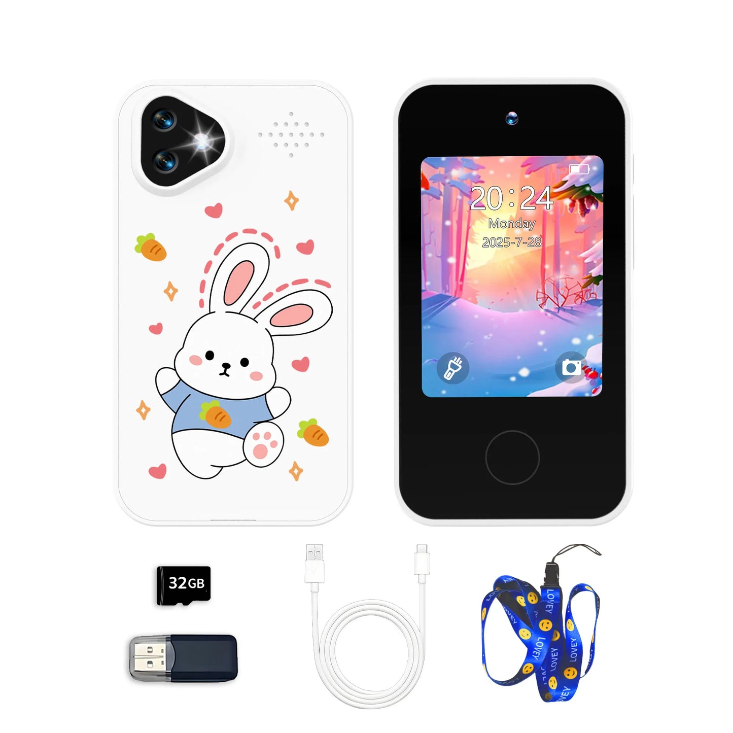 Kawaii Cartoon Kids Smart Toy Phone, Children's Camera, 2.8-Inch Touch Screen, HD Dual Camera, Photo Taking, Photography, Music