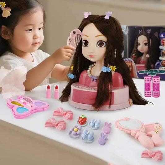Doll Head for Hair Styling Makeup Play House Fashion Princess Dress Up Practice Hairpins Curling Iron DIY Tools for Kids Salon