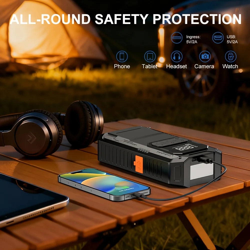 Qenrix 4in1 Portable Jump Starter with 150PSI Cordless Air Pump, 12V Car Battery Booster, Digital Tire Inflator with LED Light