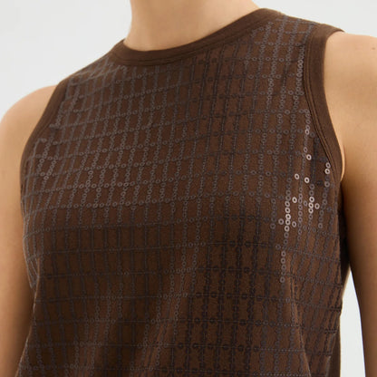 KX7613768 Luxury Chic Glitter Blouse Women's Viscose Elastane Sequin Tank Top Polyester Lining Fitted Vest