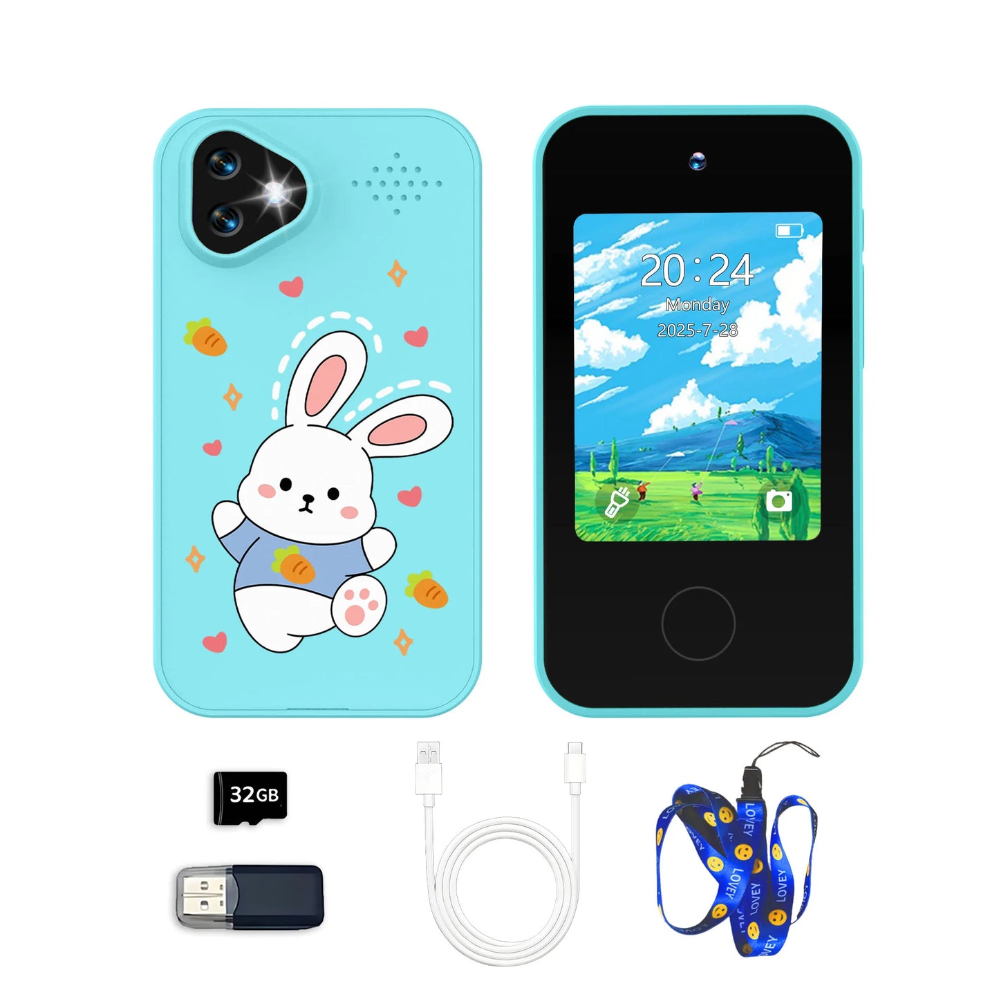 Kawaii Cartoon Kids Smart Toy Phone, Children's Camera, 2.8-Inch Touch Screen, HD Dual Camera, Photo Taking, Photography, Music
