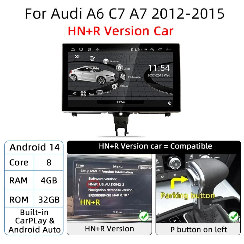 Android 14 Carplay Car Multimedia Player For Audi A6 C7 A7 2012~2018 Touch Screen 4G Music Stereo GPS Navi 8+256GB Auto Radio