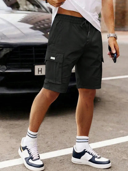 Men's Loose-Fit Cargo Shorts — Drawstring Waist, Flap Pockets, Multi-Pocket Jogger-Style Casual Shorts