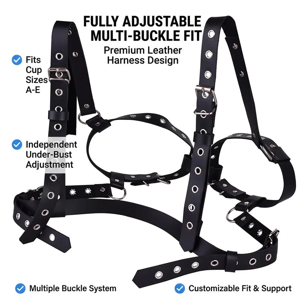 Women Leather Open Cup Body Harness Bra Adjustable Bust Bondage Belt BDSM Fetish Lingerie Sexy Restraint Costume Adult Accessory