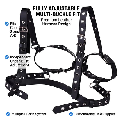 Women Leather Open Cup Body Harness Bra Adjustable Bust Bondage Belt BDSM Fetish Lingerie Sexy Restraint Costume Adult Accessory