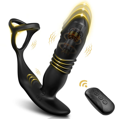 Male Prostate Massager Anal Dildo Telescopic Vibrator Remote Control Vibrating Butt Plug with Penis Cock Ring  Sex Toy for Gay
