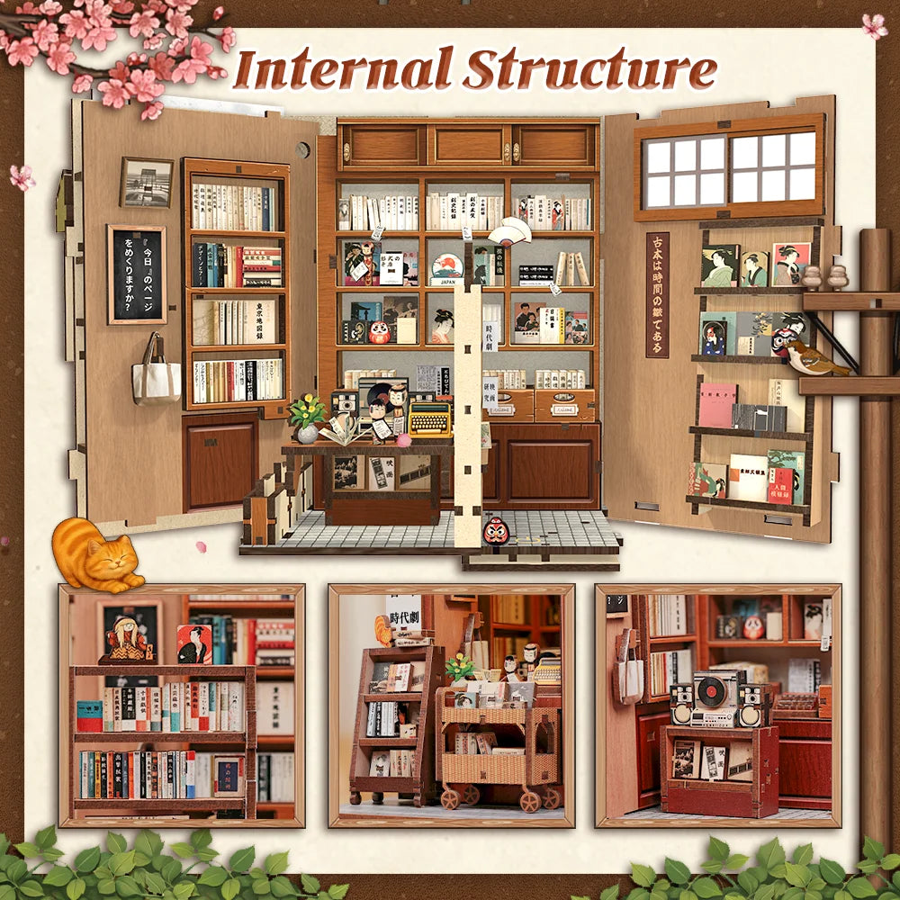 CUTEBEE Book Nook Kit DIY Doll House Bookshelf Insert 3D Wooden Puzzle Miniature Room Decor Amazing Gift for Antique Bookery
