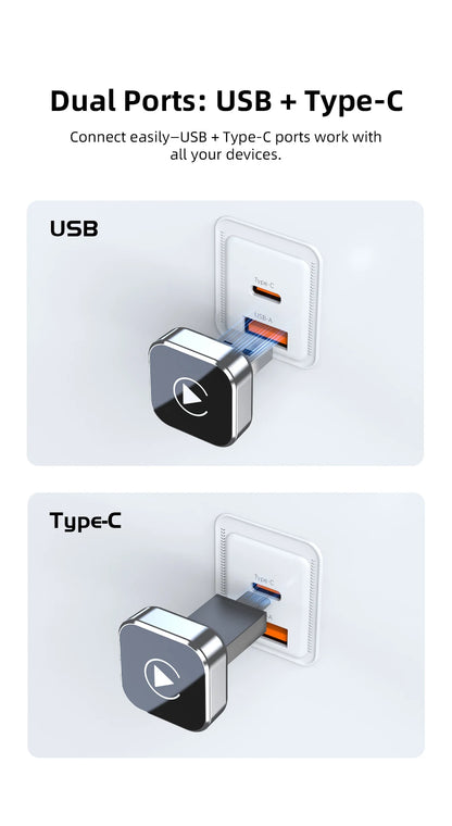 2-in-1 Wireless CarPlay Adapter Plug-and-Play for iPhone 6 and Android 11 above Auto Adapter with USB/USB-C Port Car Accessory