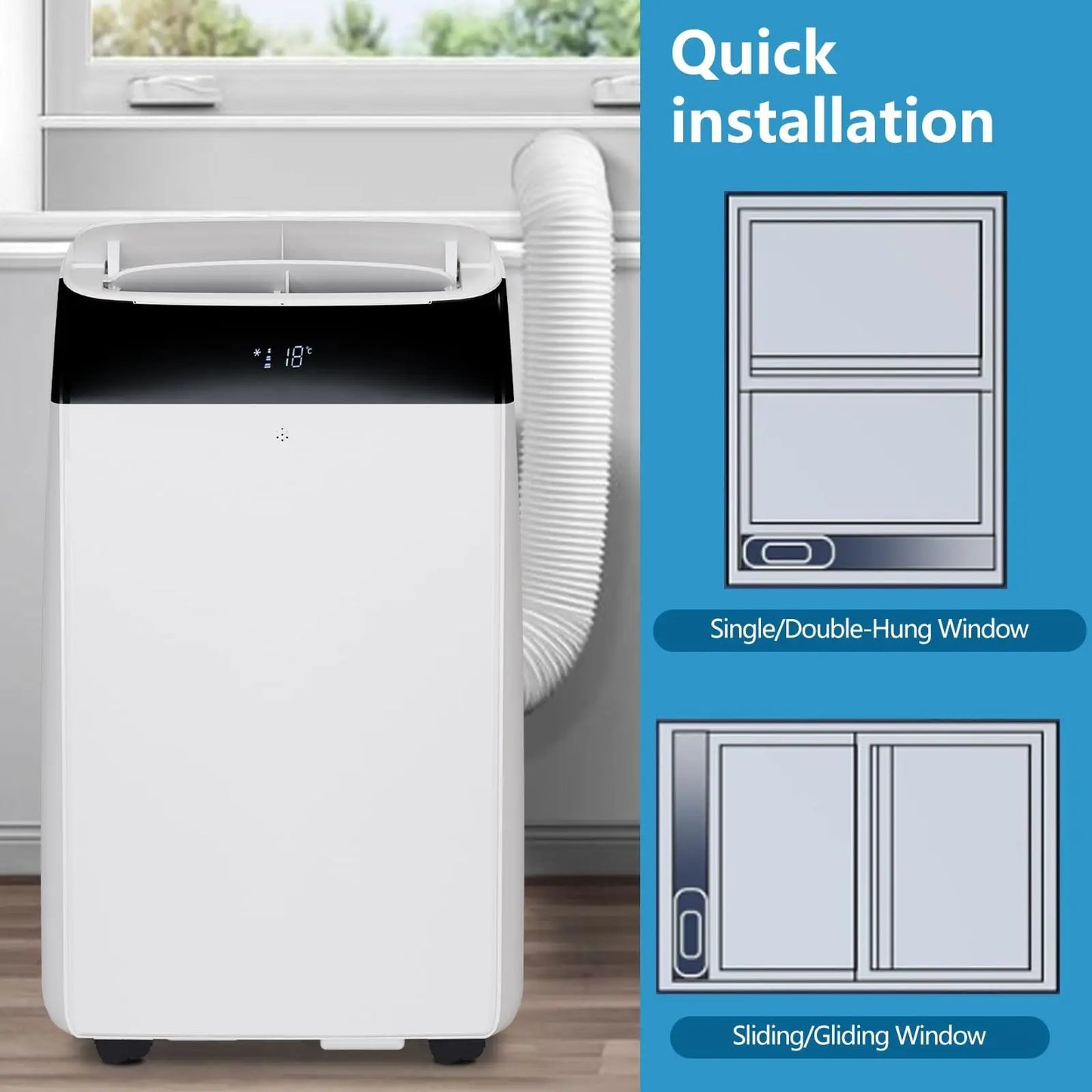 14000 BTU Portable Air Conditioner 3-in-1 AC Unit Cool Dehumidifier Fan Mode for Rooms Up to 750 Sq.ft White Portable AC with LED Display Remote Control 24H Timer Complete Exhaust Hose & Window Kit Included