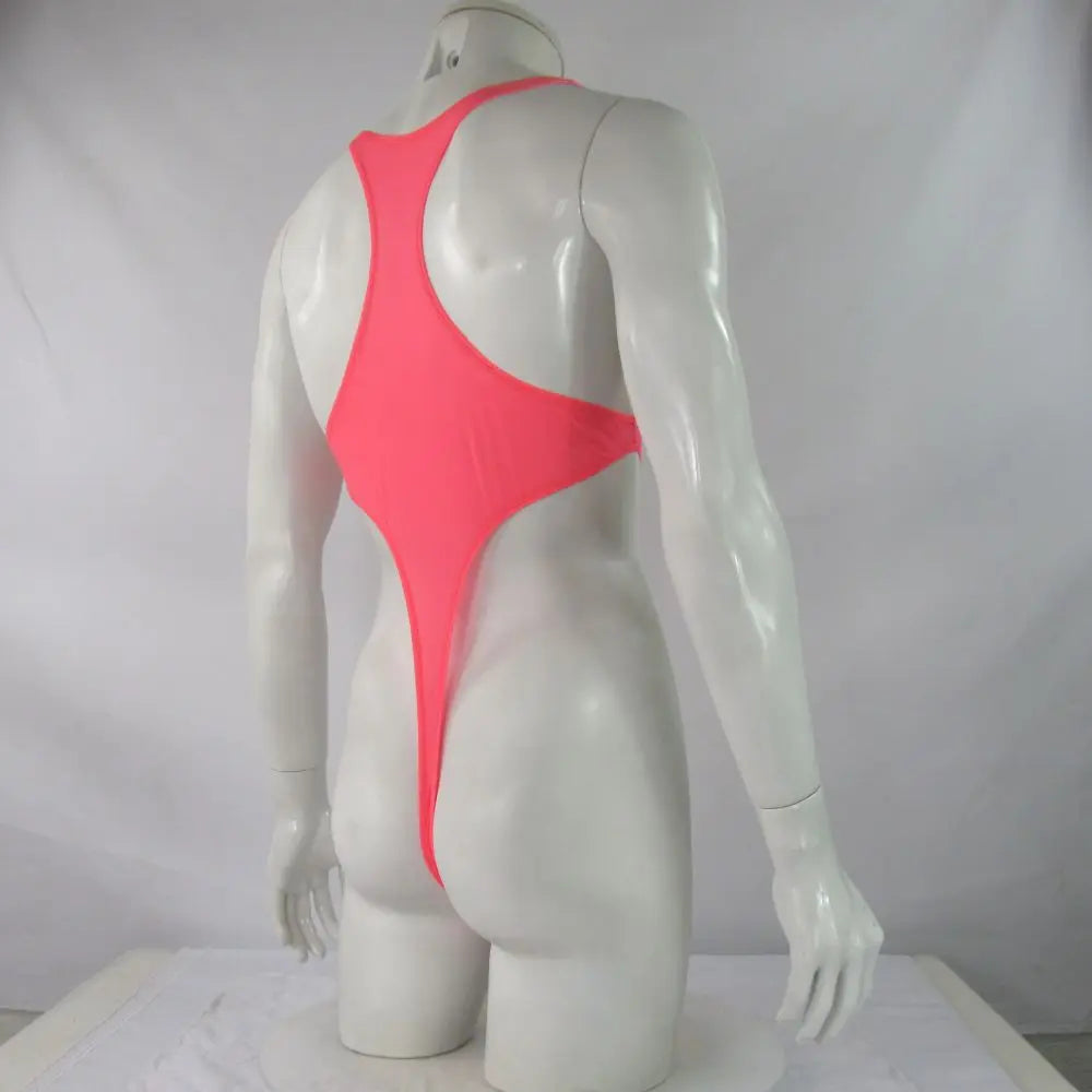 Mens G4272 bodysuit Thong Leotard High Cut Racer Back Nylon spandex soft thin jersey semi c-thru