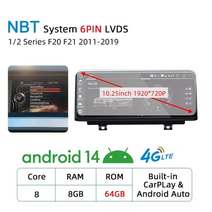Wireless Carplay Android 14 For BMW F20 F30 F21 F22 F31 F32 F33 F34 F36 NBT EVO Multimedia Player Auto Radio Screen GPS