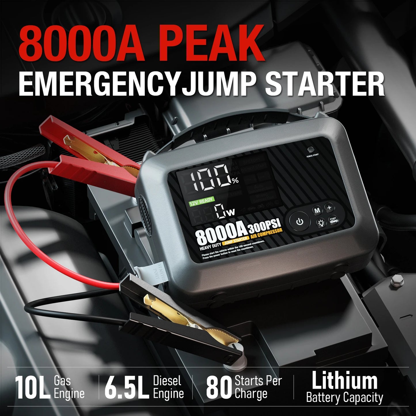 8000A Professional Heavy Duty Car Jump Starter Powerful Car 12V Car Battery Starter Booster Starting Device