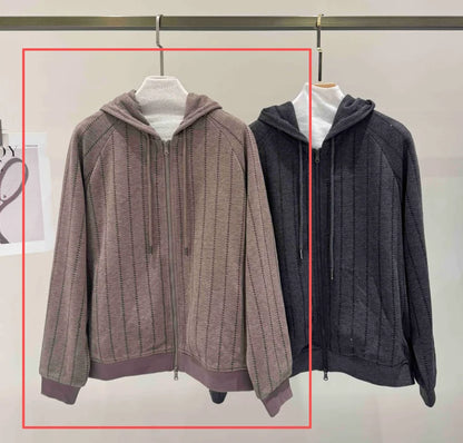 KL9523335 Women's High-End Casual Knit Hoodie Wool Blend Zipper Jacket Elegant Autumn Winter Fashion for Ladies