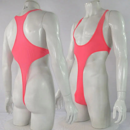 Mens G4272 bodysuit Thong Leotard High Cut Racer Back Nylon spandex soft thin jersey semi c-thru
