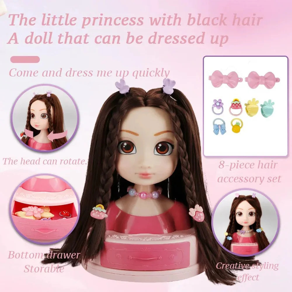 Doll Head for Hair Styling Makeup Play House Fashion Princess Dress Up Practice Hairpins Curling Iron DIY Tools for Kids Salon