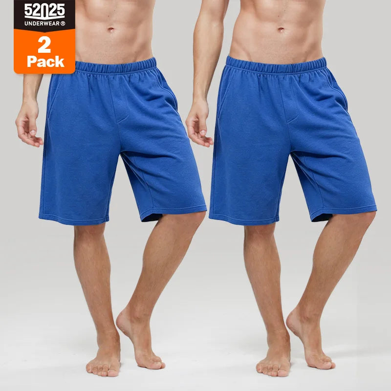 52025 Men's 100% Cotton Pajama Shorts (2-Pack) – Relaxed Fit Lounge Shorts with Side Pockets and Breathable All-Day Comfort