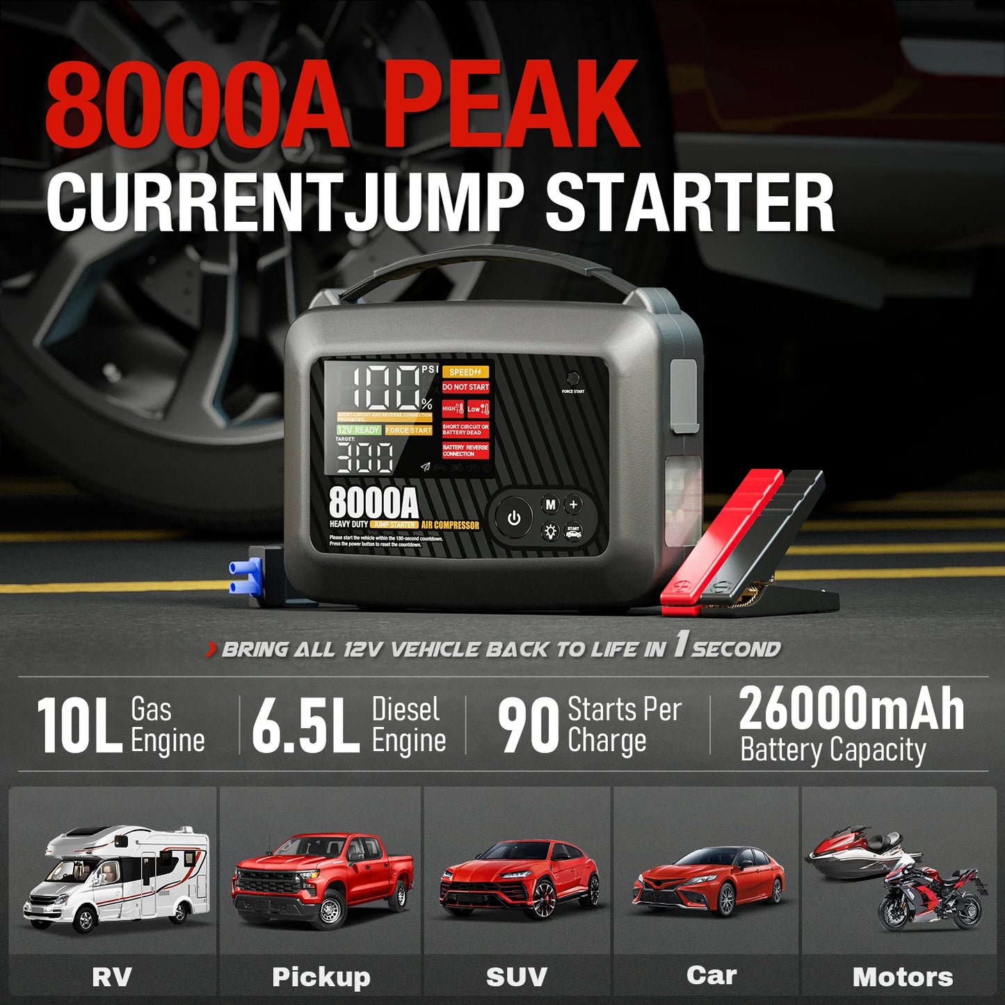 8000A Professional Heavy Duty Car Jump Starter Powerful Car 12V Car Battery Starter Booster Starting Device