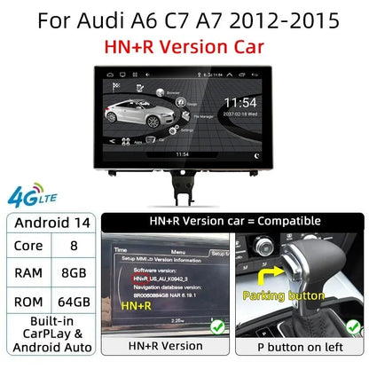 Android 14 Carplay Car Multimedia Player For Audi A6 C7 A7 2012~2018 Touch Screen 4G Music Stereo GPS Navi 8+256GB Auto Radio
