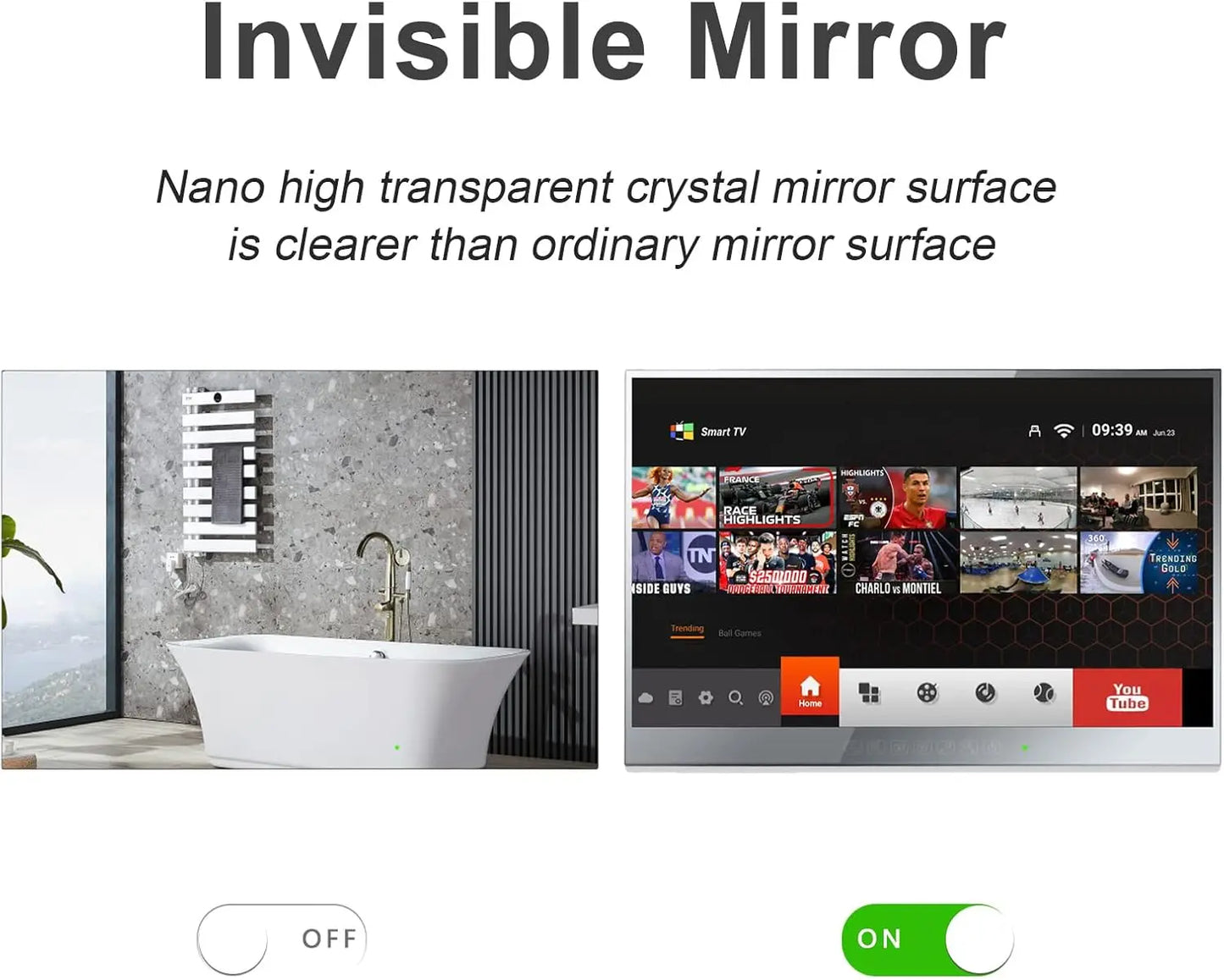 Souria 22 inches Touchscreen Android Smart Mirror LED Television for Bathroom SPA FHD DTV Tuner DVB ATSC Kitchen