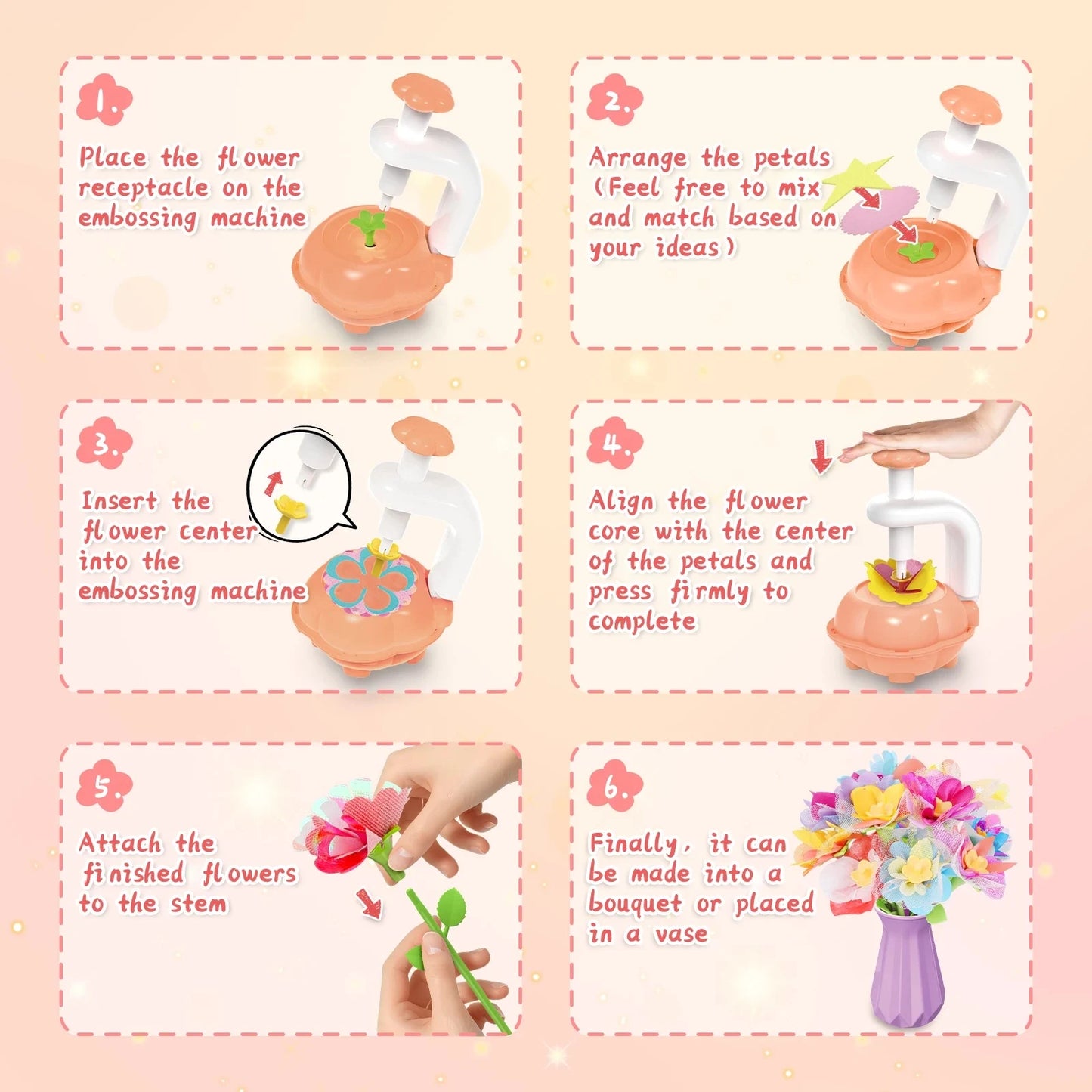 DIY Fabric Flower Bouquet Craft Kit for Kids - Handmade Girls Educational Toy Market Simulation Birthday Gift Creative Playset