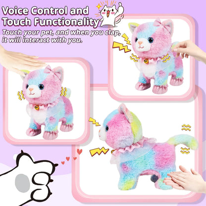 Interactive Walking Toy Cat for Kids - Touch & Voice Controlled with Remote Leash And Waggling Tail Perfect Birthday Or Gift
