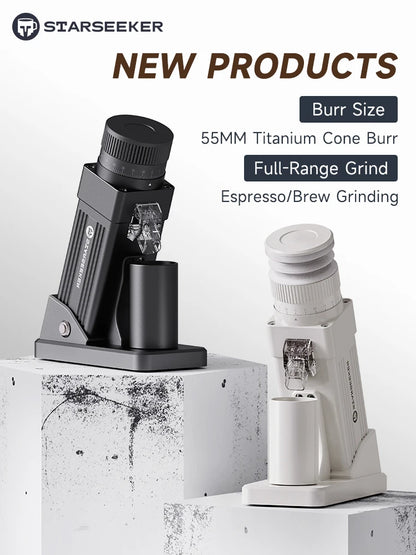 STARSEEKER E55Pro Electric Coffee Grinder 55MM Espresso Cone burr Stepless Fineness Adjustment Brew Bean Grinder Black White