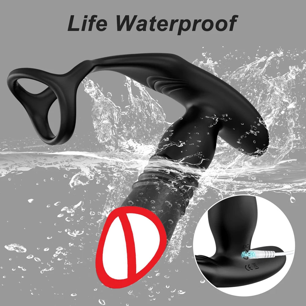 Male Prostate Massager Anal Dildo Telescopic Vibrator Remote Control Vibrating Butt Plug with Penis Cock Ring  Sex Toy for Gay