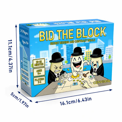 Bid the Block Real Estate Card Game for 2-6 Players, Secret Bidding, Property Cards, Contract Matching, Combo Deals, Ages 14+