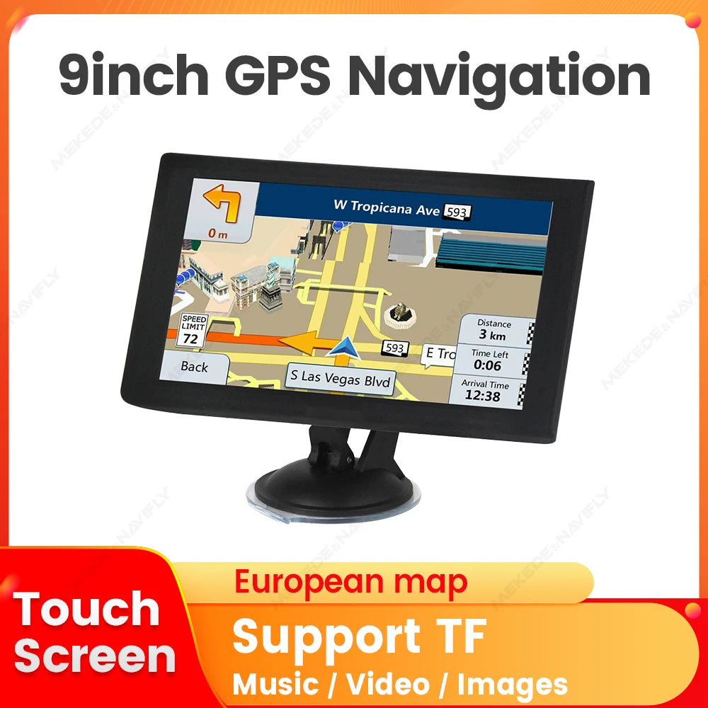 9 Inch HD Touch Screen 2D 3D Car GPS Navigation Multilingual Voice Latest Europe Maps GPS Navigation Support FM Transmitter