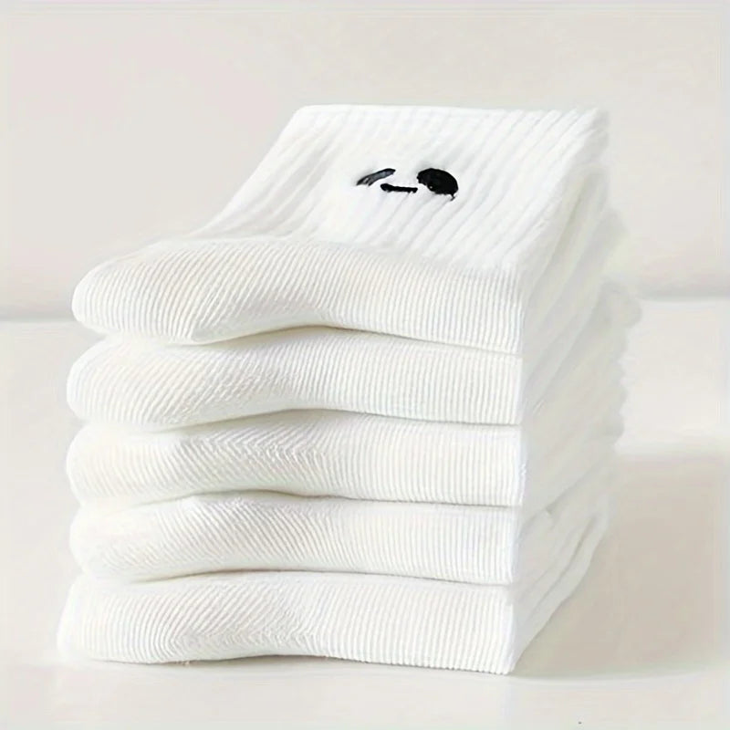 10 pairs of soft, breathable, durable and simple white expression socks, comfortable and suitable for daily wear