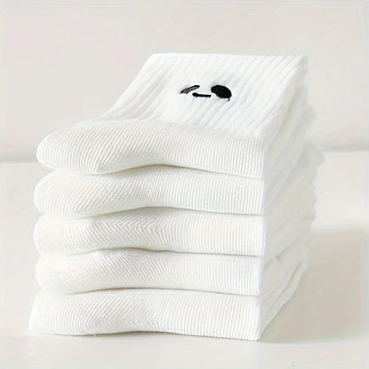 10 pairs of soft, breathable, durable and simple white expression socks, comfortable and suitable for daily wear
