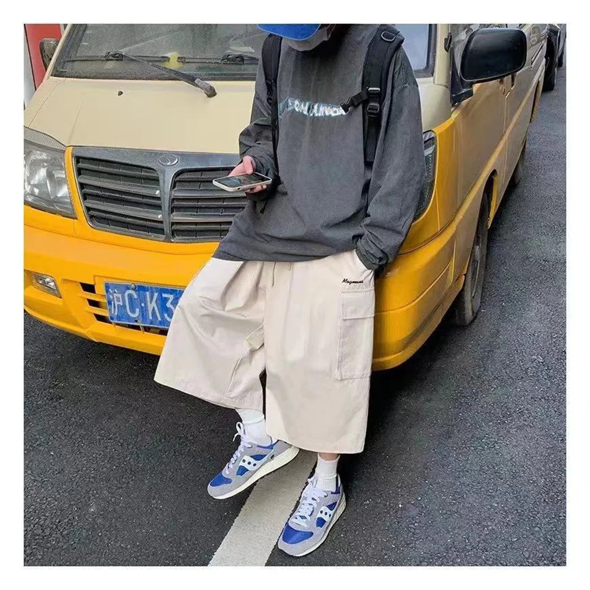 Fashion Bf Loose Streetwear Women Cropped Pants Japanese Hip Hop Pockets Cargo Wide Leg Trousers Retro Casual Straight Pants Men