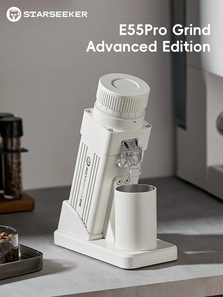 STARSEEKER E55Pro Electric Coffee Grinder 55MM Espresso Cone burr Stepless Fineness Adjustment Brew Bean Grinder Black White