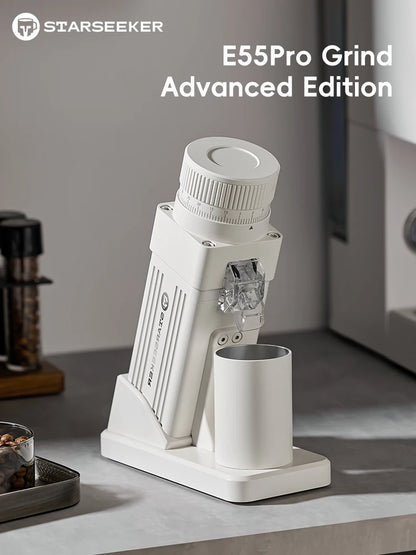 STARSEEKER E55Pro Electric Coffee Grinder 55MM Espresso Cone burr Stepless Fineness Adjustment Brew Bean Grinder Black White