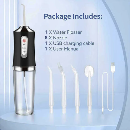 Water Flossers Portable Dental Irrigator Cordless Floss Irrigators Jet Rechargeable Oral Flossers Black Sets for Adults Braces