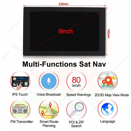 9 Inch HD Touch Screen 2D 3D Car GPS Navigation Multilingual Voice Latest Europe Maps GPS Navigation Support FM Transmitter