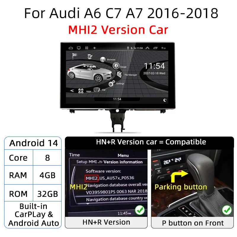 Android 14 Carplay Car Multimedia Player For Audi A6 C7 A7 2012~2018 Touch Screen 4G Music Stereo GPS Navi 8+256GB Auto Radio