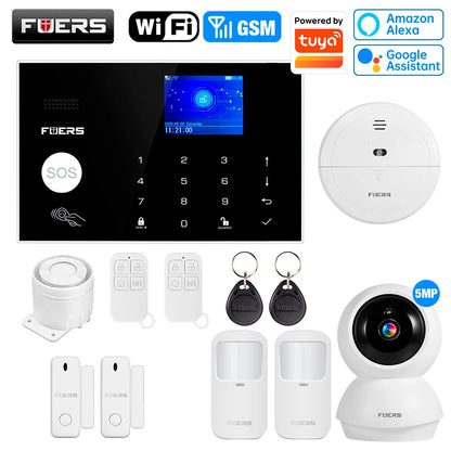 FUERS WIFI GSM Alarm System Wireless Home Burglar Security Alarm System works with Tuya Smart APP Control Motion Detector Sensor