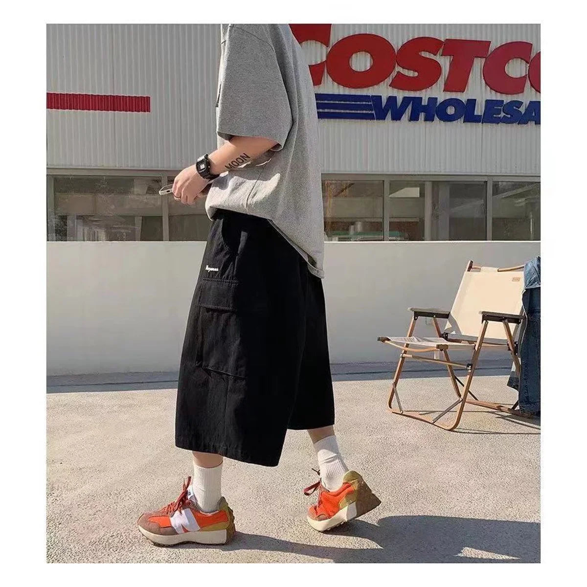 Fashion Bf Loose Streetwear Women Cropped Pants Japanese Hip Hop Pockets Cargo Wide Leg Trousers Retro Casual Straight Pants Men