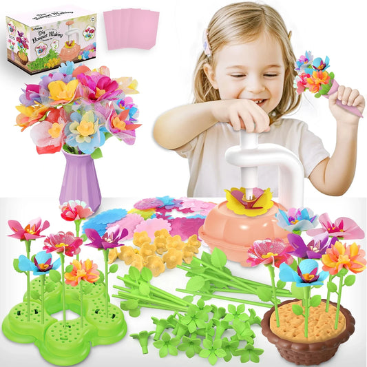 DIY Fabric Flower Bouquet Craft Kit for Kids - Handmade Girls Educational Toy Market Simulation Birthday Gift Creative Playset
