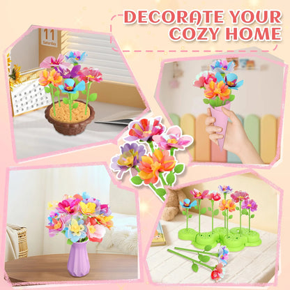 DIY Fabric Flower Bouquet Craft Kit for Kids - Handmade Girls Educational Toy Market Simulation Birthday Gift Creative Playset